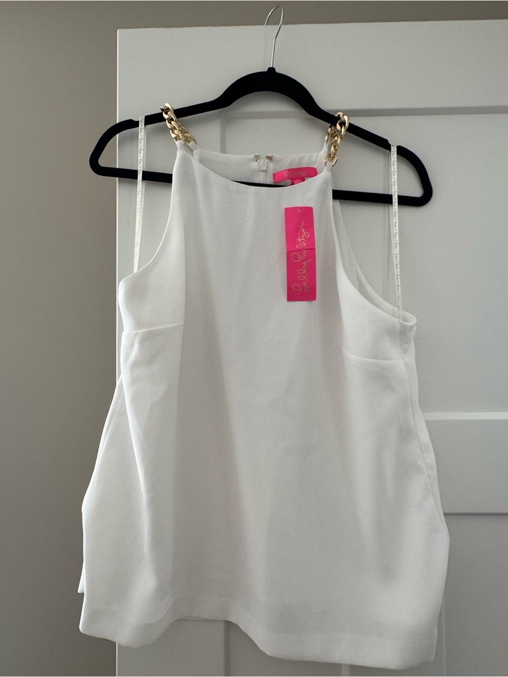 Lilly Pulitzer White Adrienne Tank Top with Gold Chain Straps